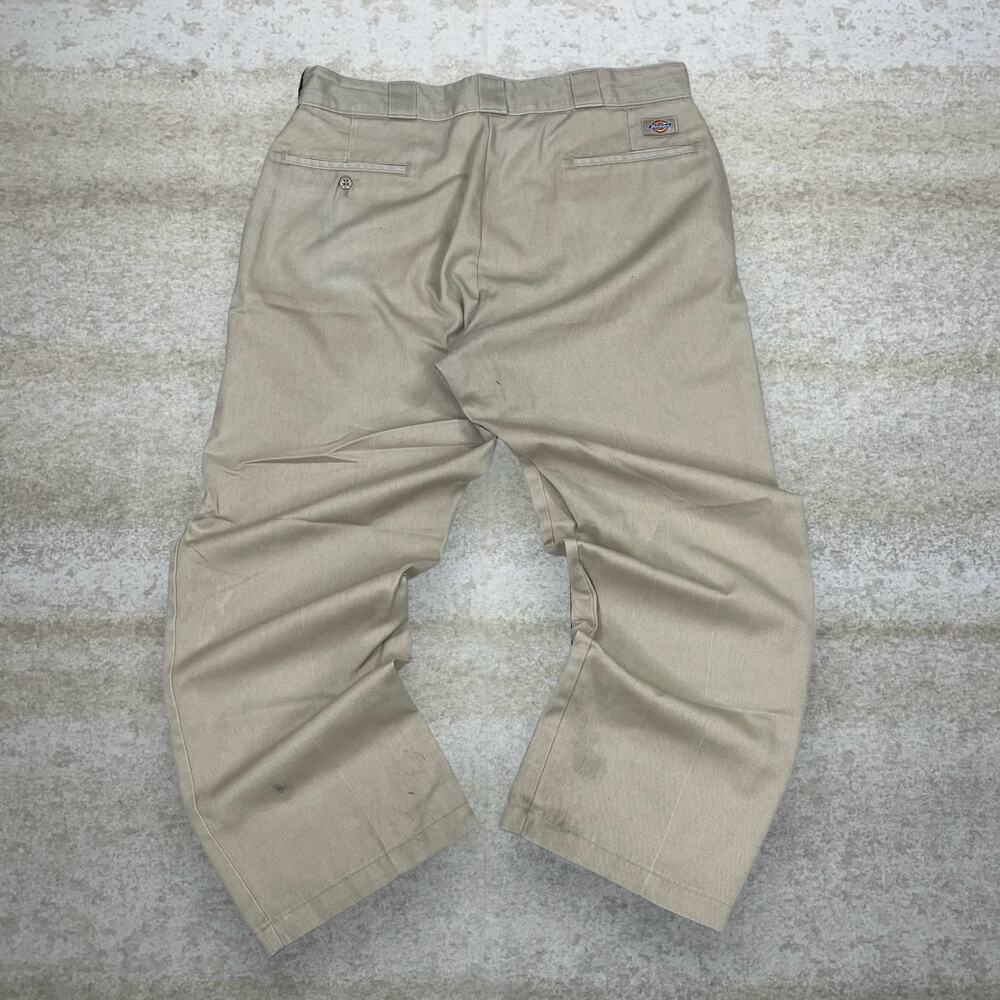 Vintage Y2K Dickies Khakis Pants 36x29 Baggy Wide Leg Fit Tan Cotton Flat Front